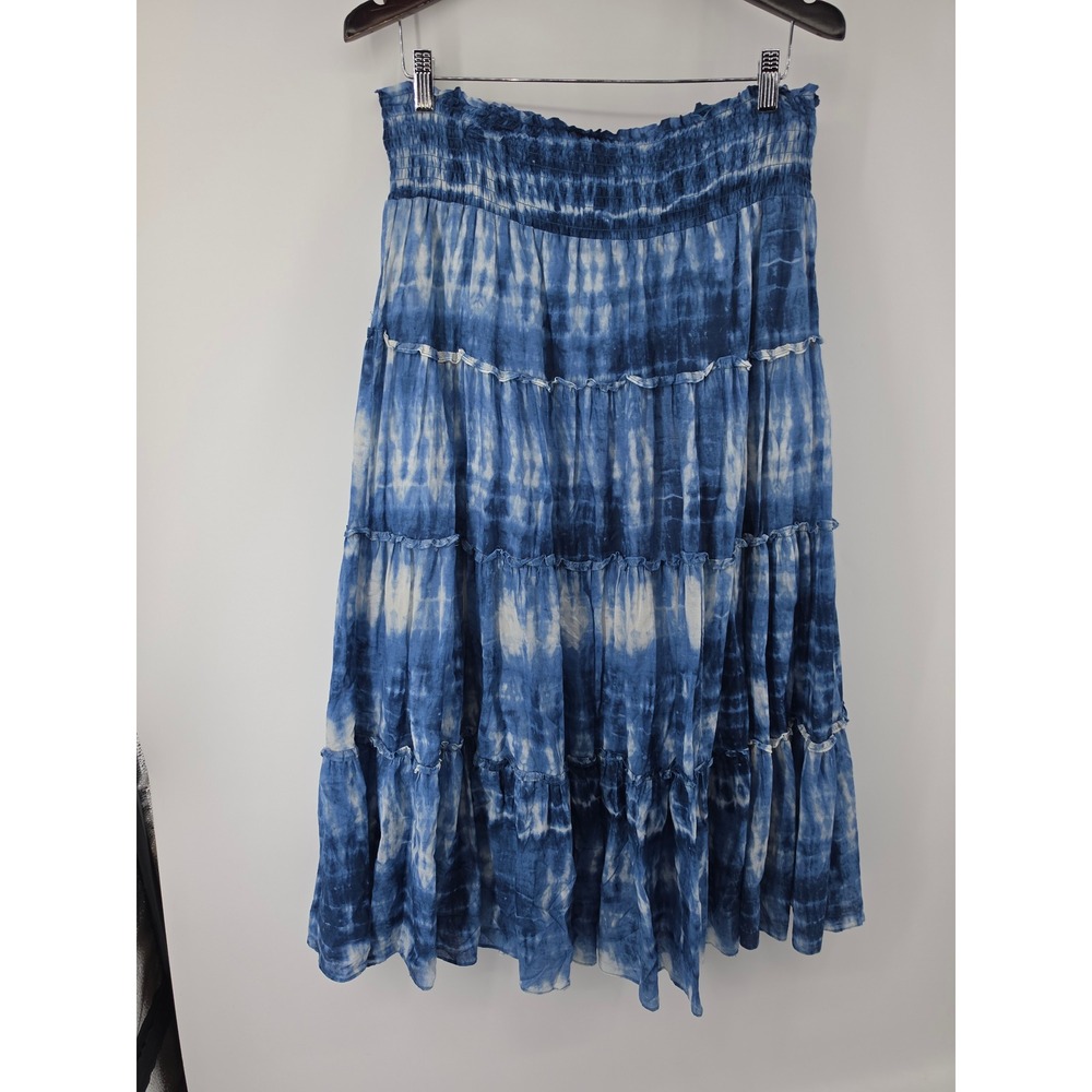 Lauren Ralph Lauren LRL Jeans Co Blue Tie Dye Tiered Cotton Maxi Skirt XL